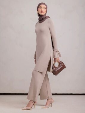 Like-New Zahraa the Label Yusra Pants Set in Taupe